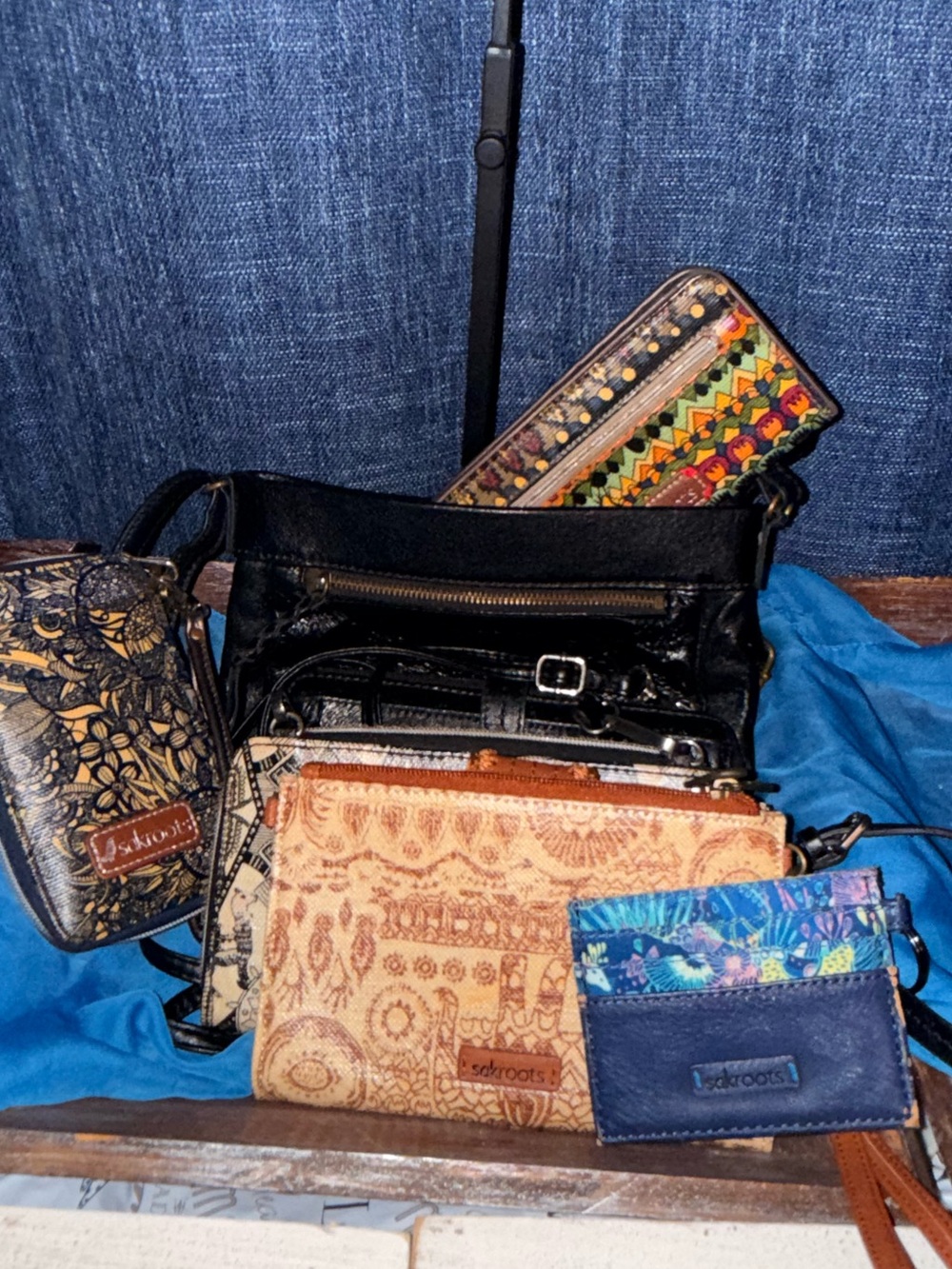 Black Crossbody Bag with Multicolor Wallets - Sakroots Inspired Set